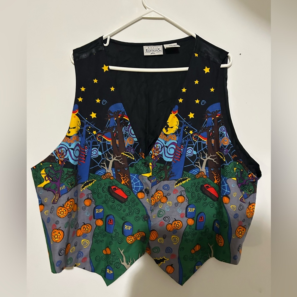 Vintage Basic Editions Plus 90’s Halloween Vest Pumpkin Novelty Button Front 2X - Picture 1 of 7